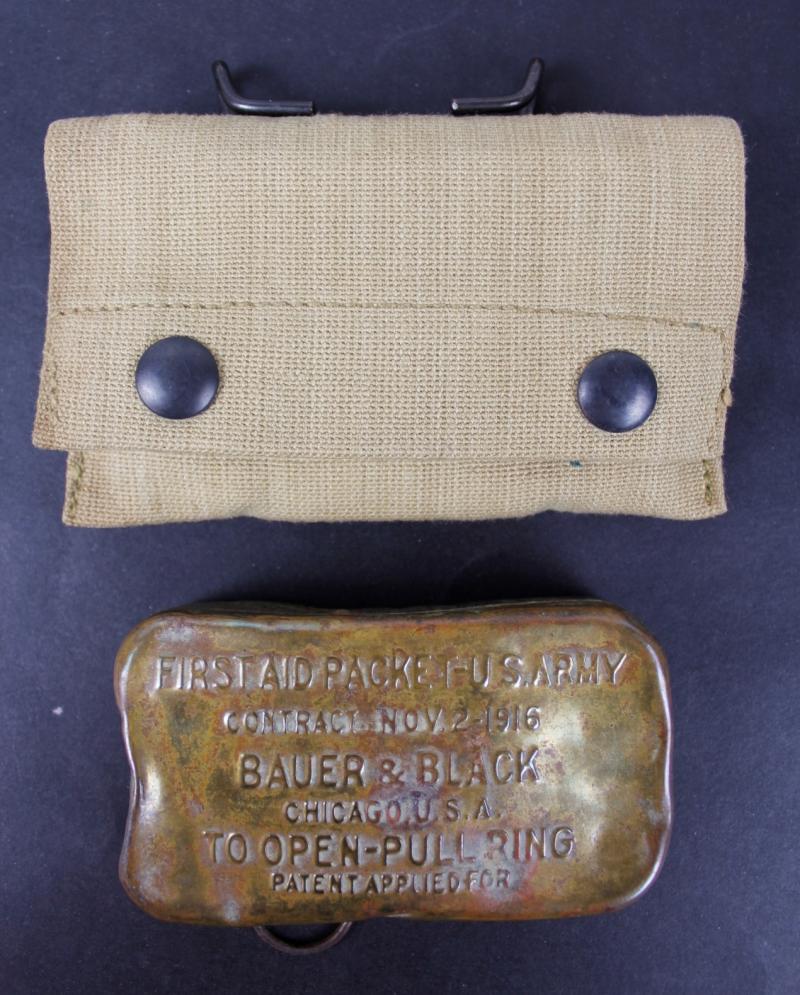 CS Militaria WW1 US M1910 First Aid Dressing Pouch & Tin 1916