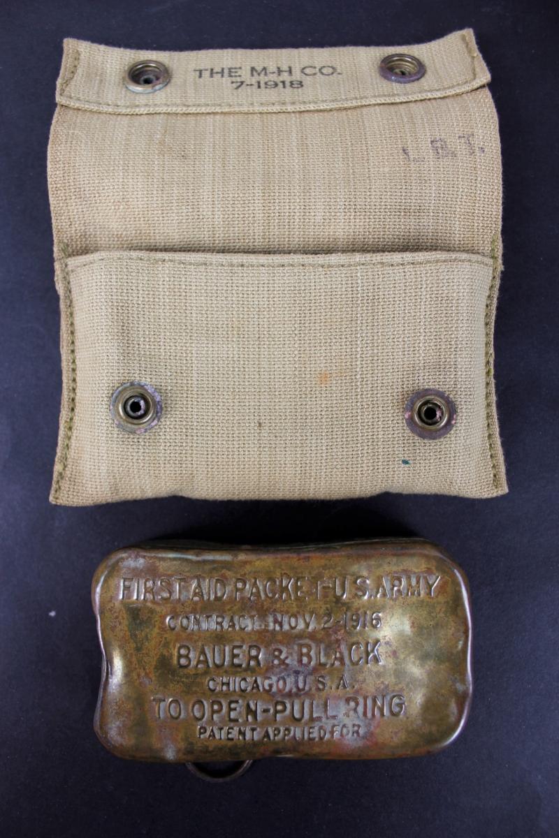 CS Militaria WW1 US M1910 First Aid Dressing Pouch & Tin 1916
