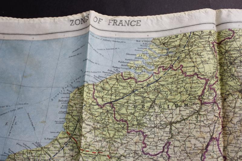 WW2 Silk Map ' Zones of France ' & Normandy Coastline March 1944