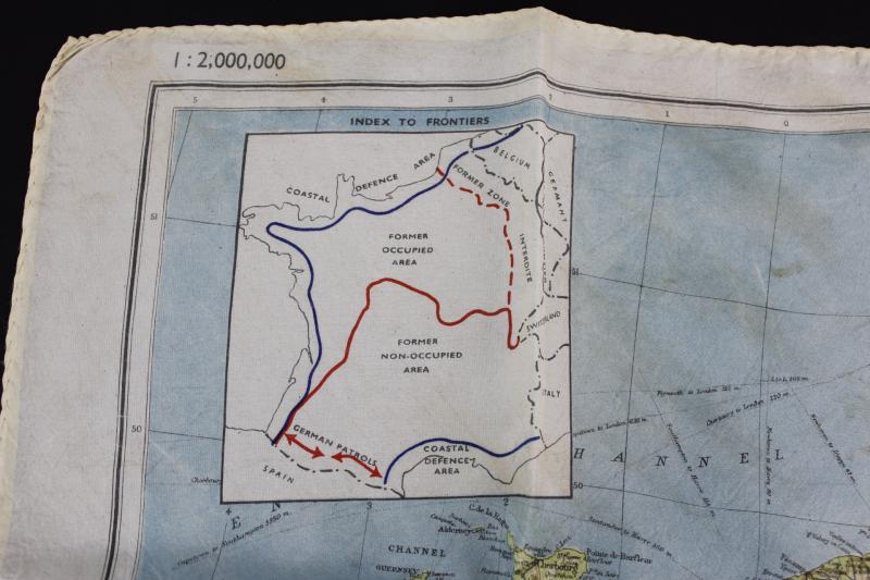 WW2 Silk Map ' Zones of France ' & Normandy Coastline March 1944