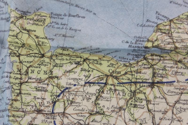 WW2 Silk Map ' Zones of France ' & Normandy Coastline March 1944