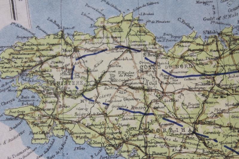 WW2 Silk Map ' Zones of France ' & Normandy Coastline March 1944