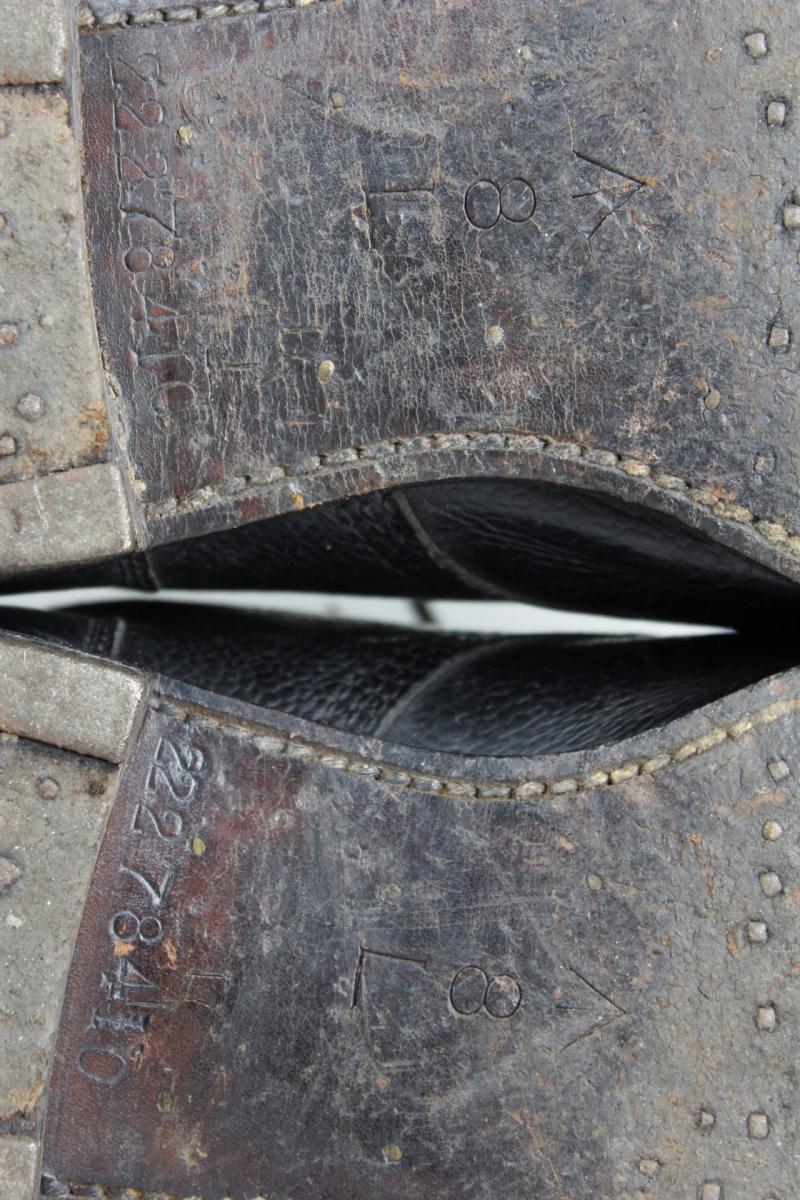 WW2 British Army Ankle Boots 1943 Dated With Matching Service Number To Soles