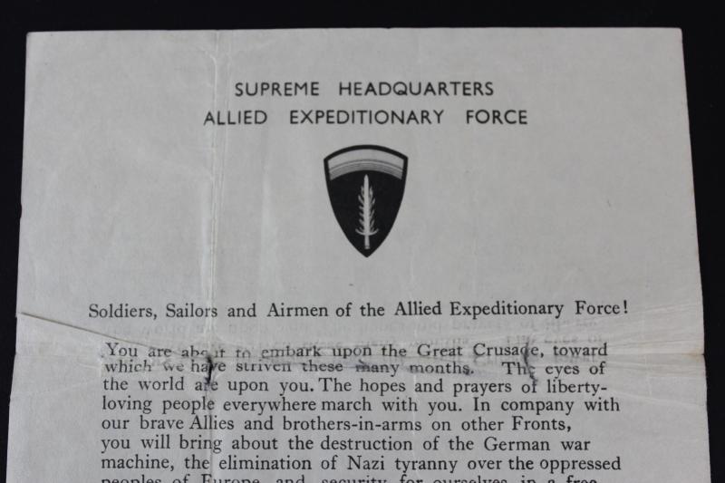 Original & Rare D-Day Eisenhower ' June 6, 1944, Order Of The Day ' Printed Leaflet