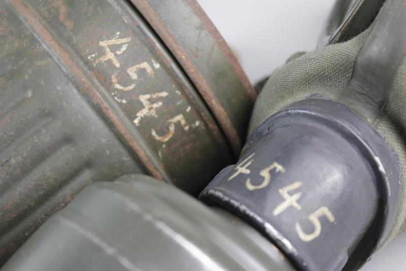 WW2 German Matching Numbered Gas Mask & Canister With Cleaning Cloth , Spring & Spare Lenses