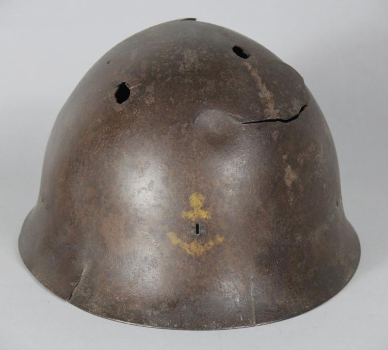 CS Militaria WW2 Japanese Heavily Battle Damaged Navy Combat Helmet
