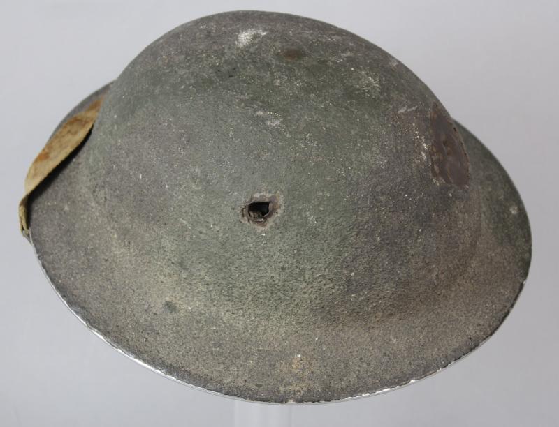 WW2 British Bullet Holed Camouflage Helmet With Unit Flash Under Paint