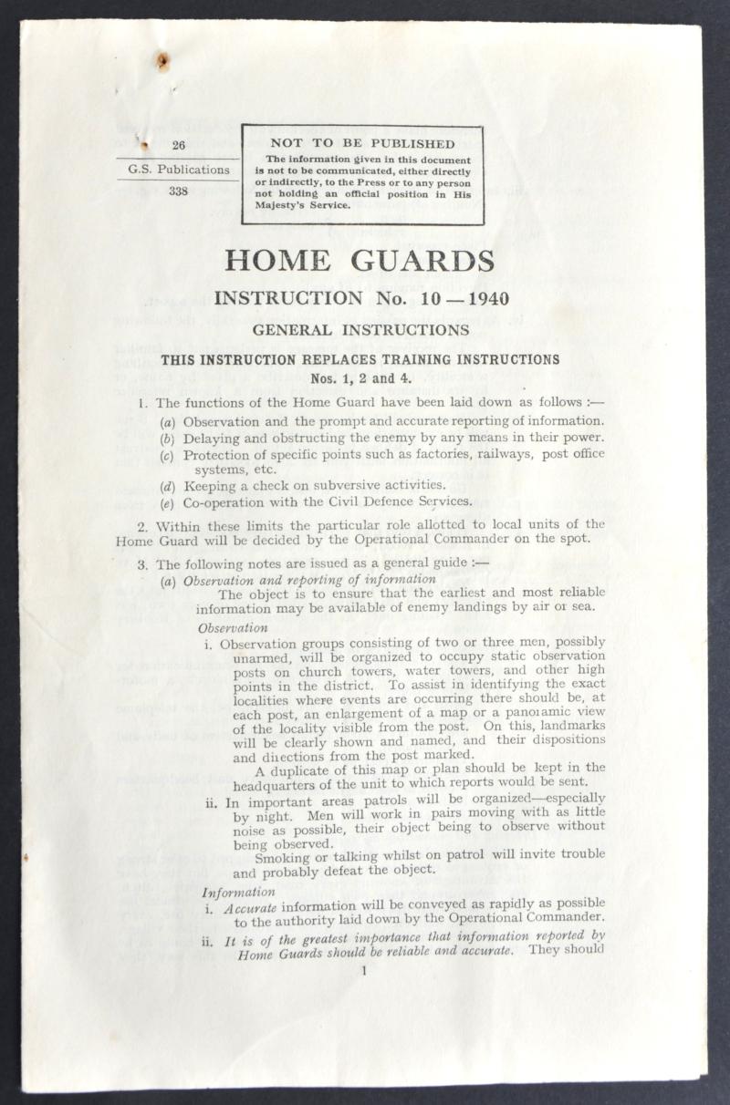 WW2 British Home Guard Instruction No.10 - General Instruction 1940