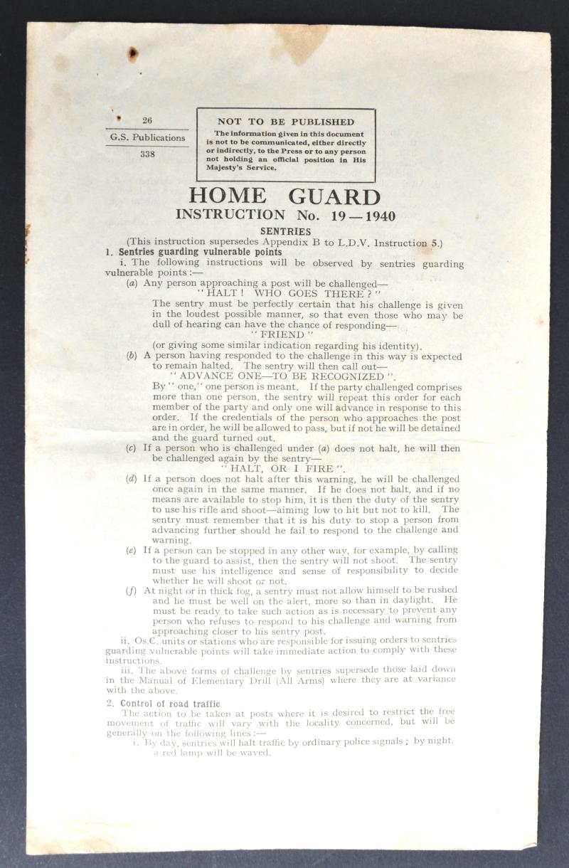WW2 British Home Guard Instruction No.19 - Sentries 1940