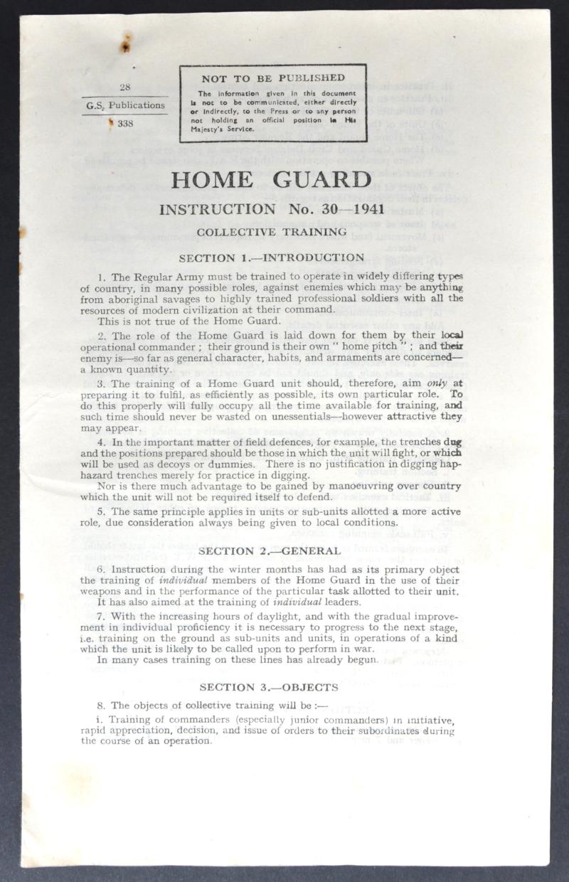 WW2 British Home Guard Instruction No.30 - Collective Training 1941