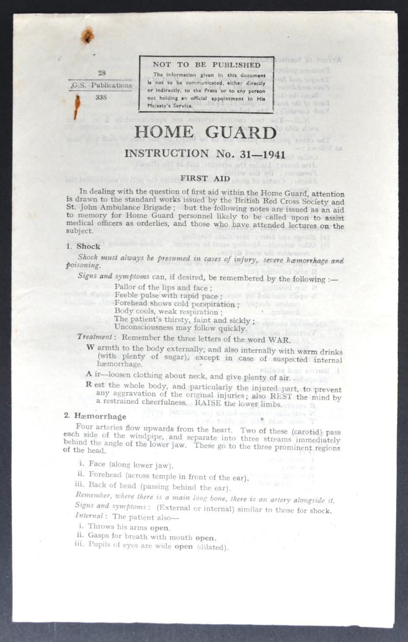 WW2 British Home Guard Instruction No.31 - First Aid 1941