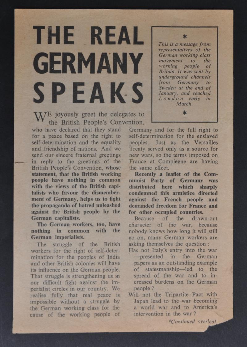 German Workers 'Real Germany Speaks' Leaflet To The English People