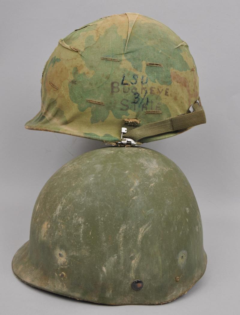 Untouched & Always Been Together Vietnam War USMC Helmet With Graffiti On Cover - Tet Offensive Period