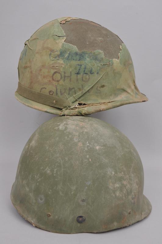 Untouched & Always Been Together Vietnam War USMC Helmet With Graffiti On Cover - Tet Offensive Period