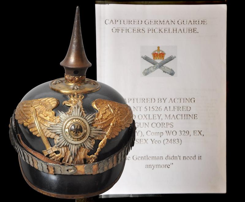 WW1 German Prussian Garde Officer Pickelhaube With Capture Provenance