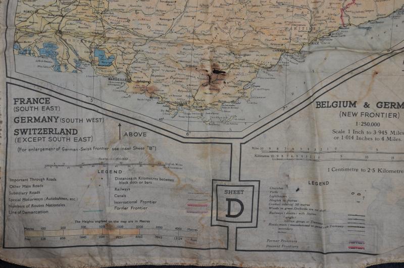 WW2 RAF Silk Escape Map 43/C – 43/D France, Germany, Holland, Switzerland etc