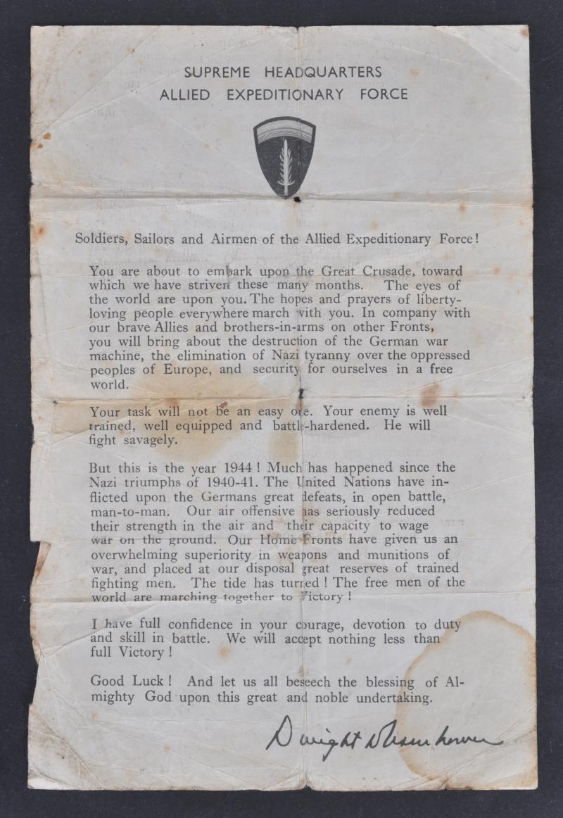Original & Rare D-Day Eisenhower ' June 6, 1944, Order Of The Day ' Printed Leaflet