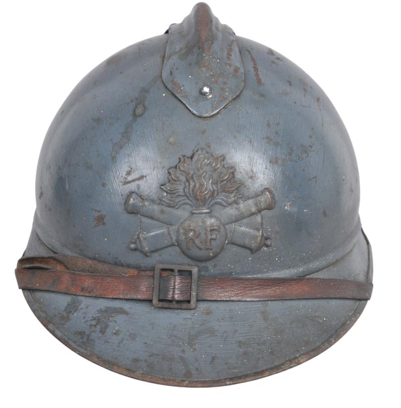 WW1 French M15 Adrian Artillery Helmet With Bullet /Shrapnel Nick To Lower Edge-  Came With 81st AR Uniform