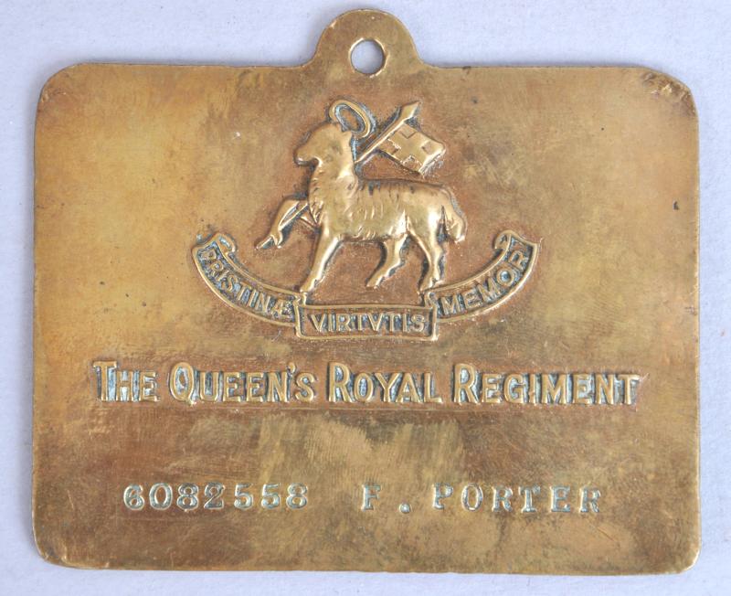 WW1/WW2  British Queens Regiment Bed Plate .