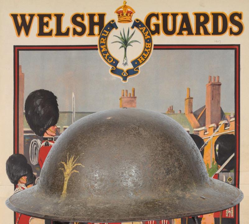 WW1 British Brodie Welsh Guards Marked Steel Helmet
