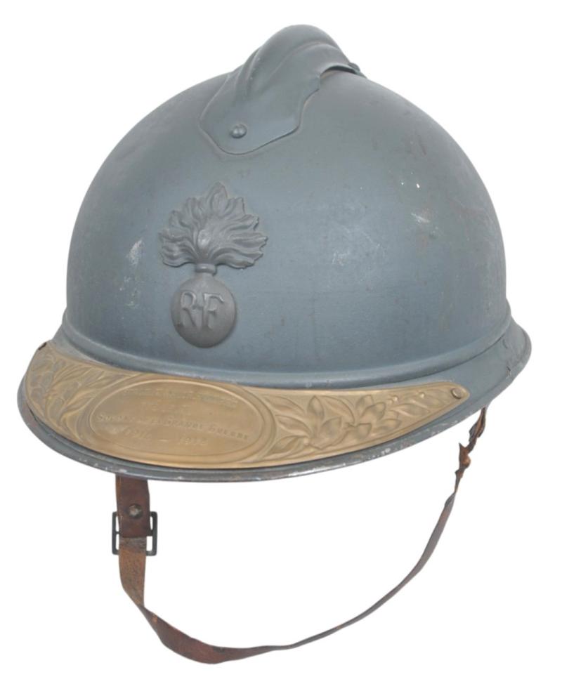 WW1 French Souvenir Adrian Helmet - Named To Sergeant Major 37th Infantry Regiment