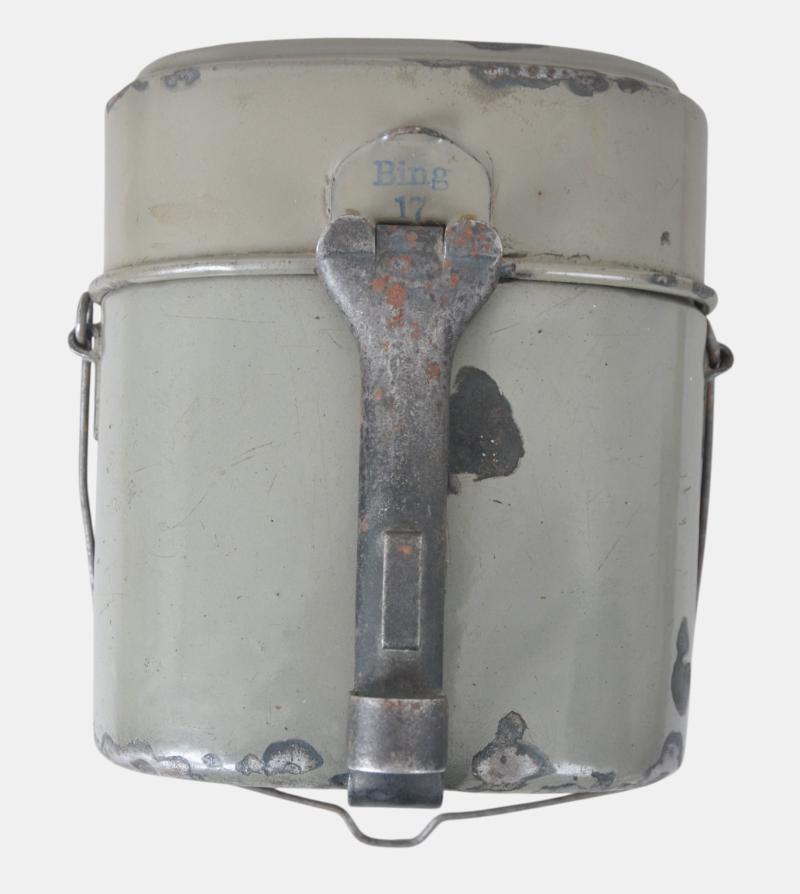 WW1 German Matching 'BING' Maker Green Enamel Messtin 1917/18