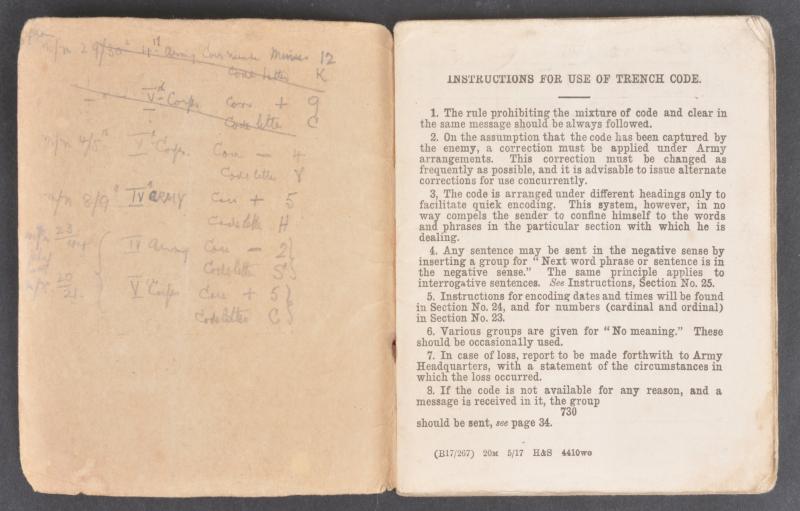 WW1 British 'BAB Trench Code No.4 May 1917