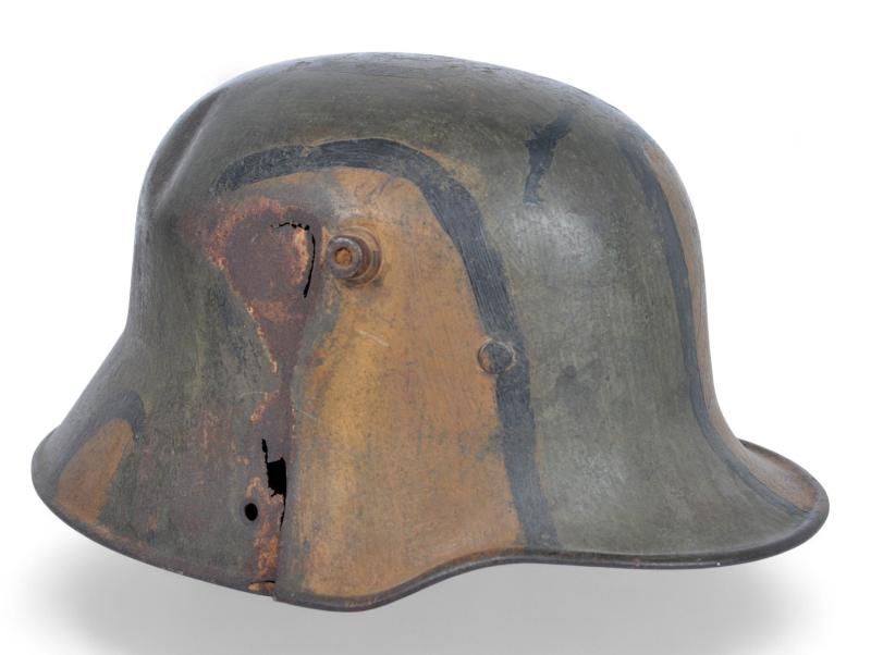 WW1 German Camouflage M16 Helmet With Battle Damage