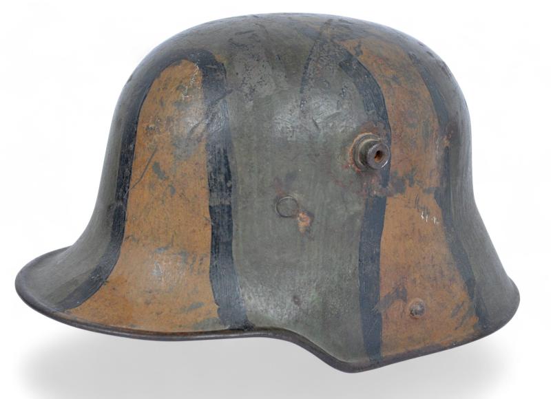 WW1 German Camouflage M16 Helmet With Battle Damage