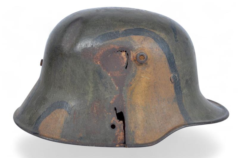 WW1 German Camouflage M16 Helmet With Battle Damage