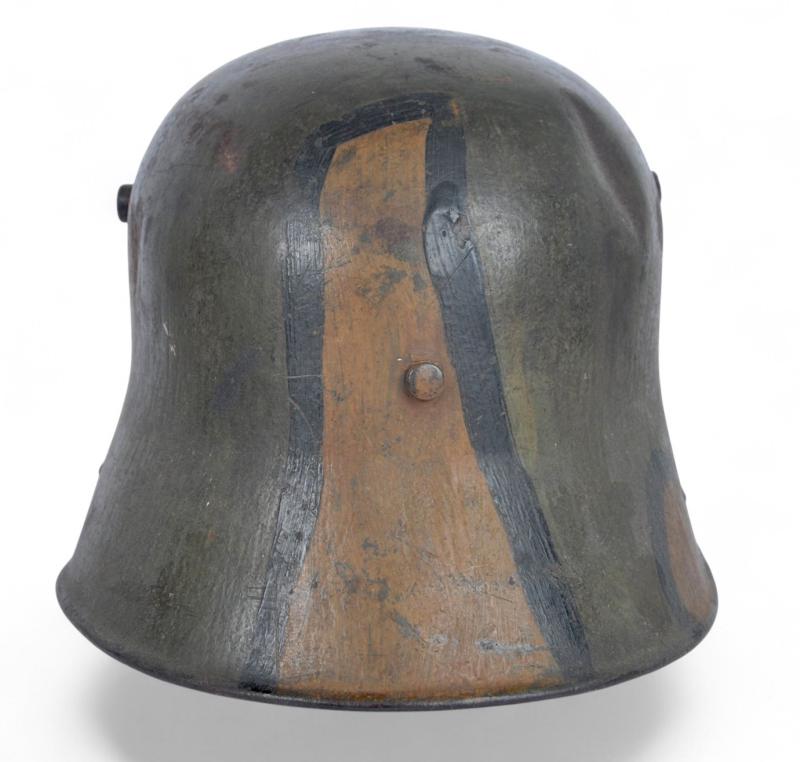 WW1 German Camouflage M16 Helmet With Battle Damage