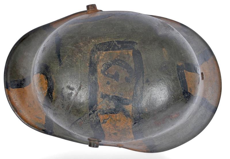 WW1 German Camouflage M16 Helmet With Battle Damage