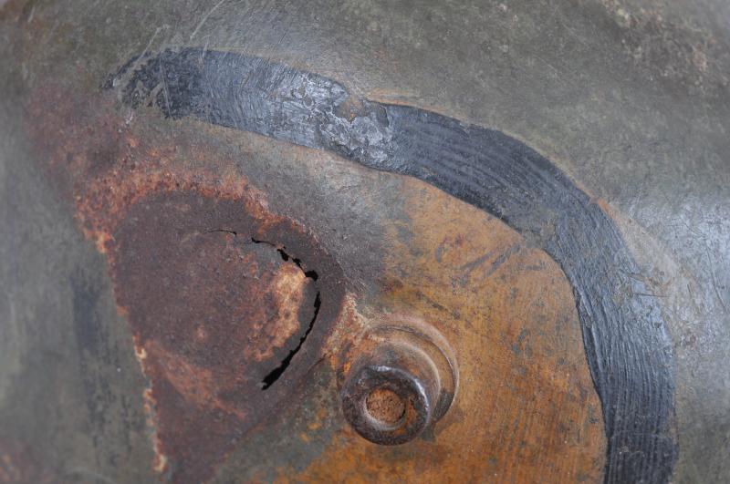 WW1 German Camouflage M16 Helmet With Battle Damage