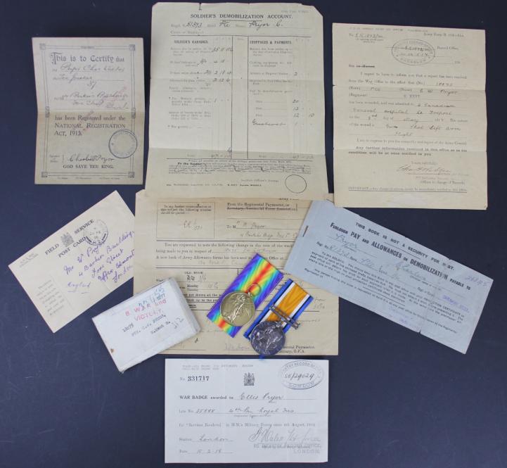 WW1 Infantry Soldier Medals & Ephemera Grouping 